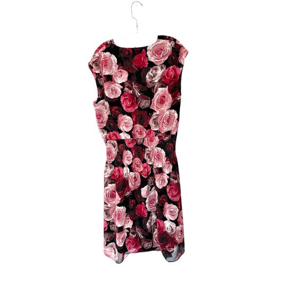 White House Black Market Dress Red Pink Floral Print Dark Romantic Chiffon Large - Picture 7 of 11